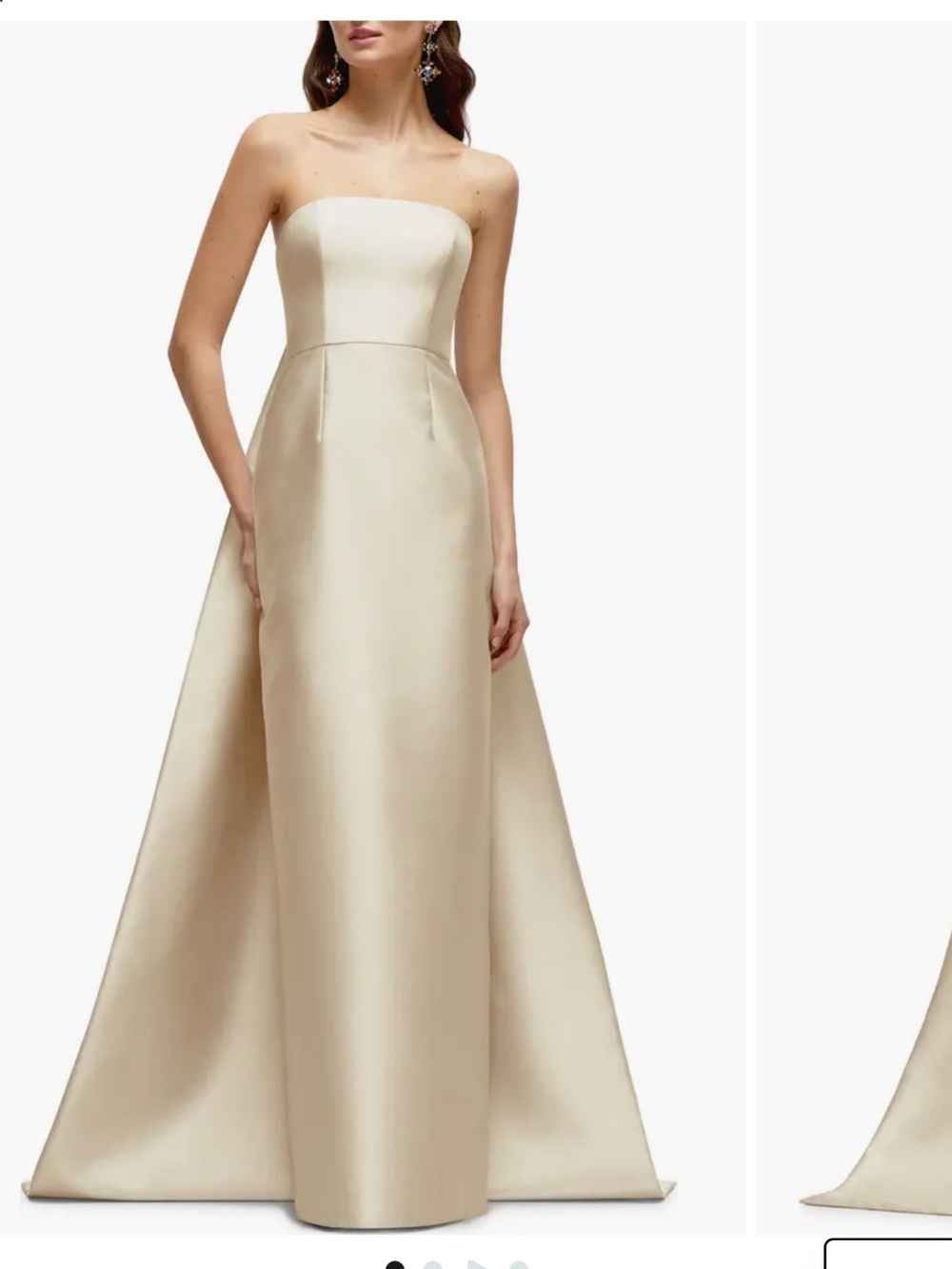 ALFRED SUNG Strapless Ivory Satin Evening Gown